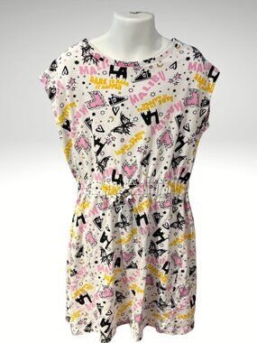Girls Y2K Style Graffiti Print Malibu Dress Elastic Waist Size M (SKU:167G)